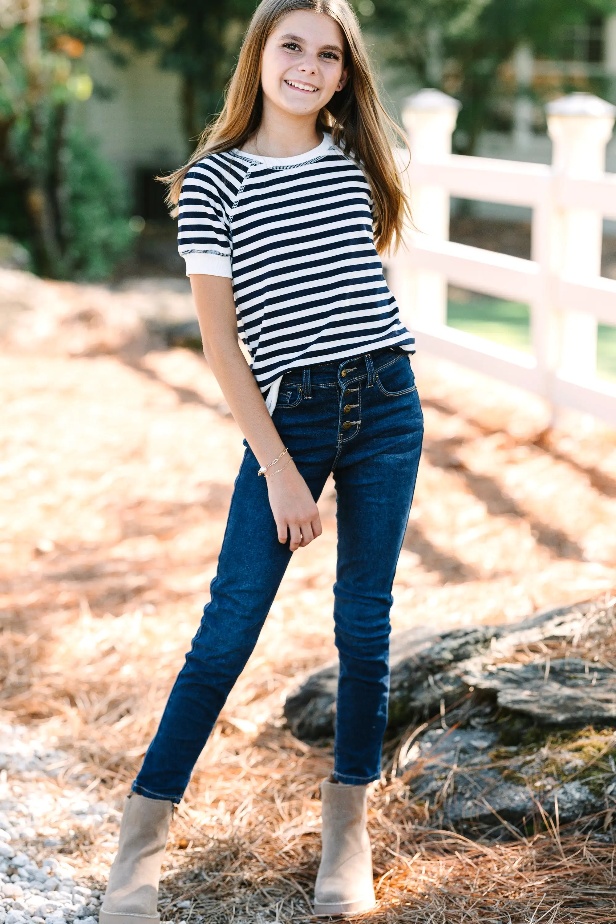 Girls: Play It Safe Navy Blue Striped Tee