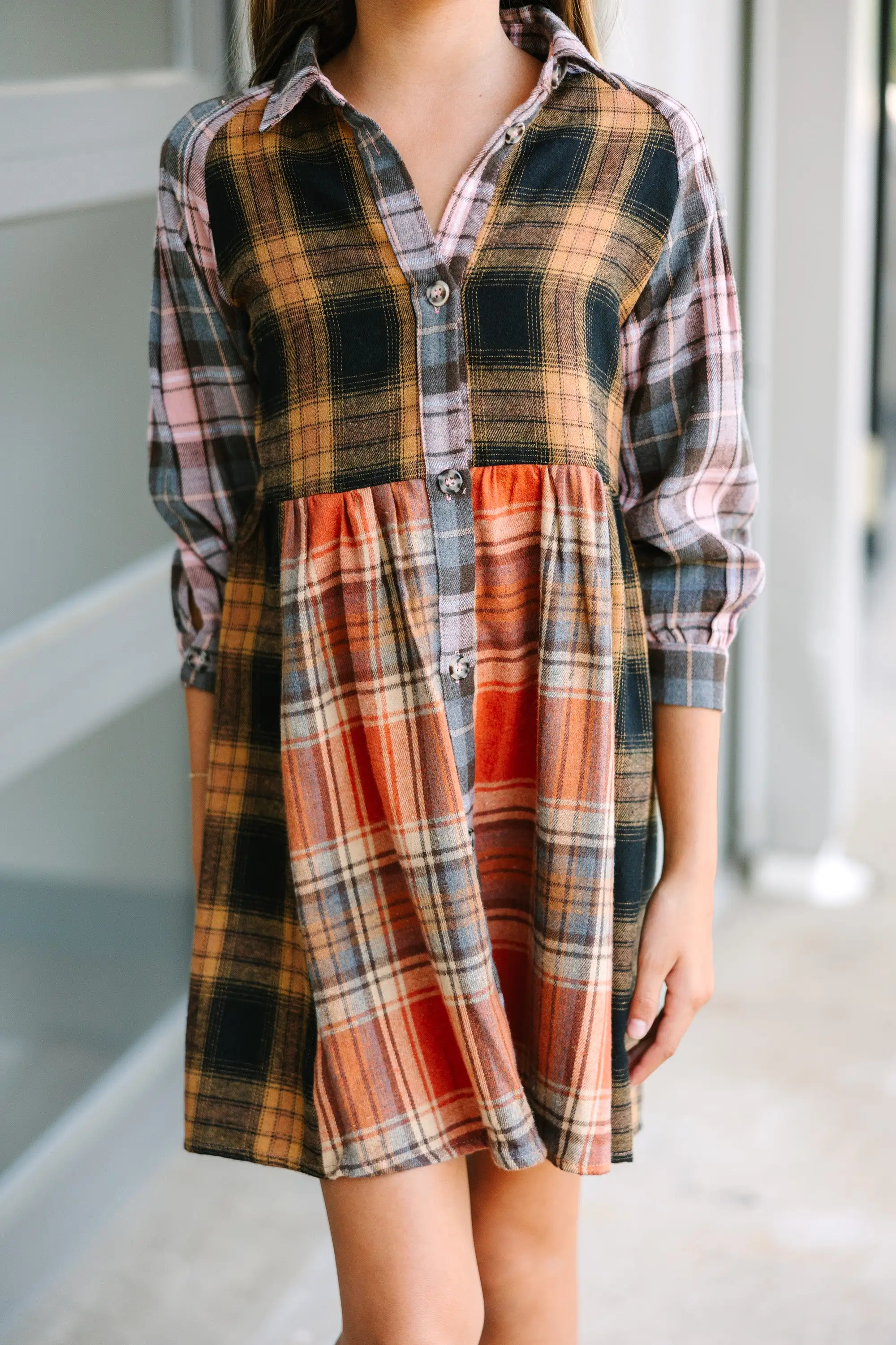 Girls: Turn You Around Orange Plaid Dress