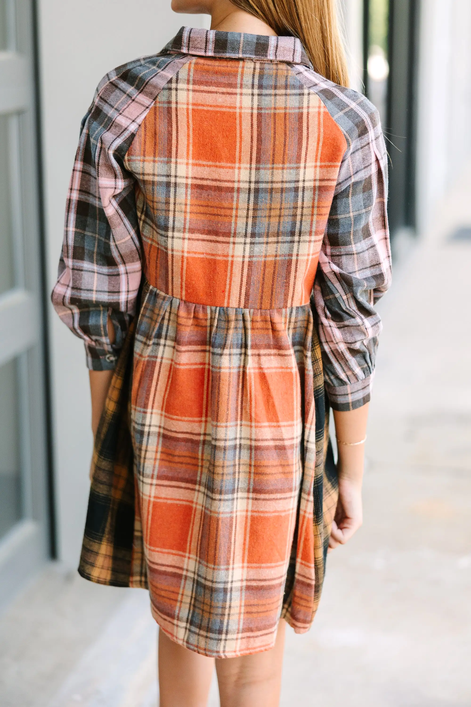 Girls: Turn You Around Orange Plaid Dress