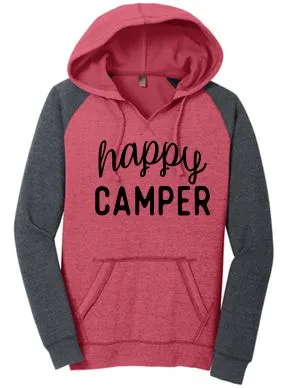 HAPPY CAMPER WOMEN'S FLEECE RAGLAN HOODIE