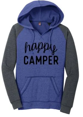 HAPPY CAMPER WOMEN'S FLEECE RAGLAN HOODIE