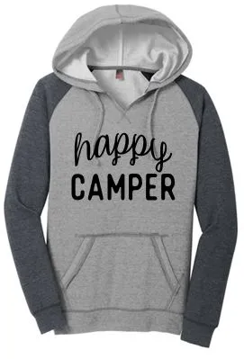 HAPPY CAMPER WOMEN'S FLEECE RAGLAN HOODIE