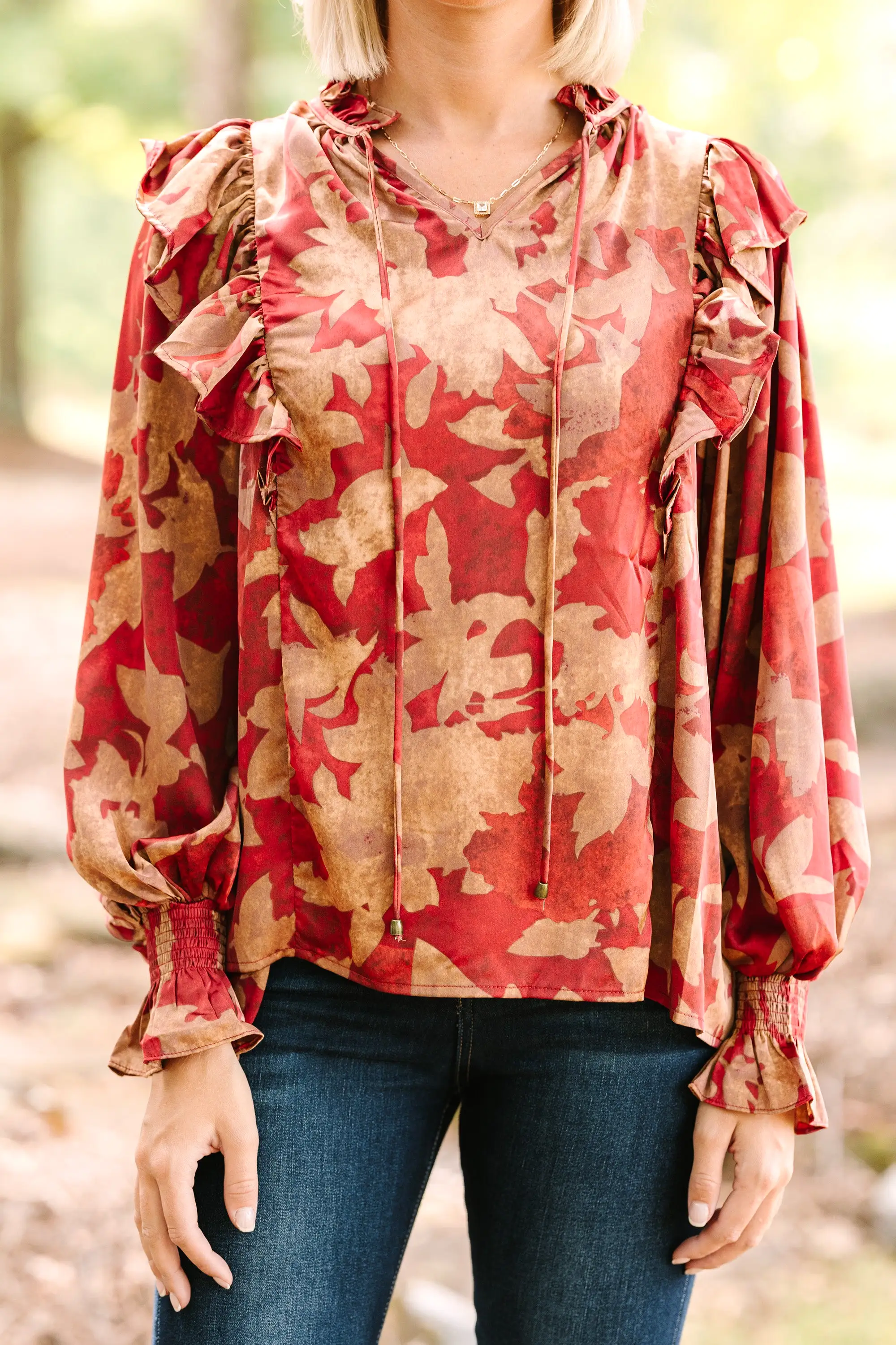 Help You Out Brick Orange Floral Blouse