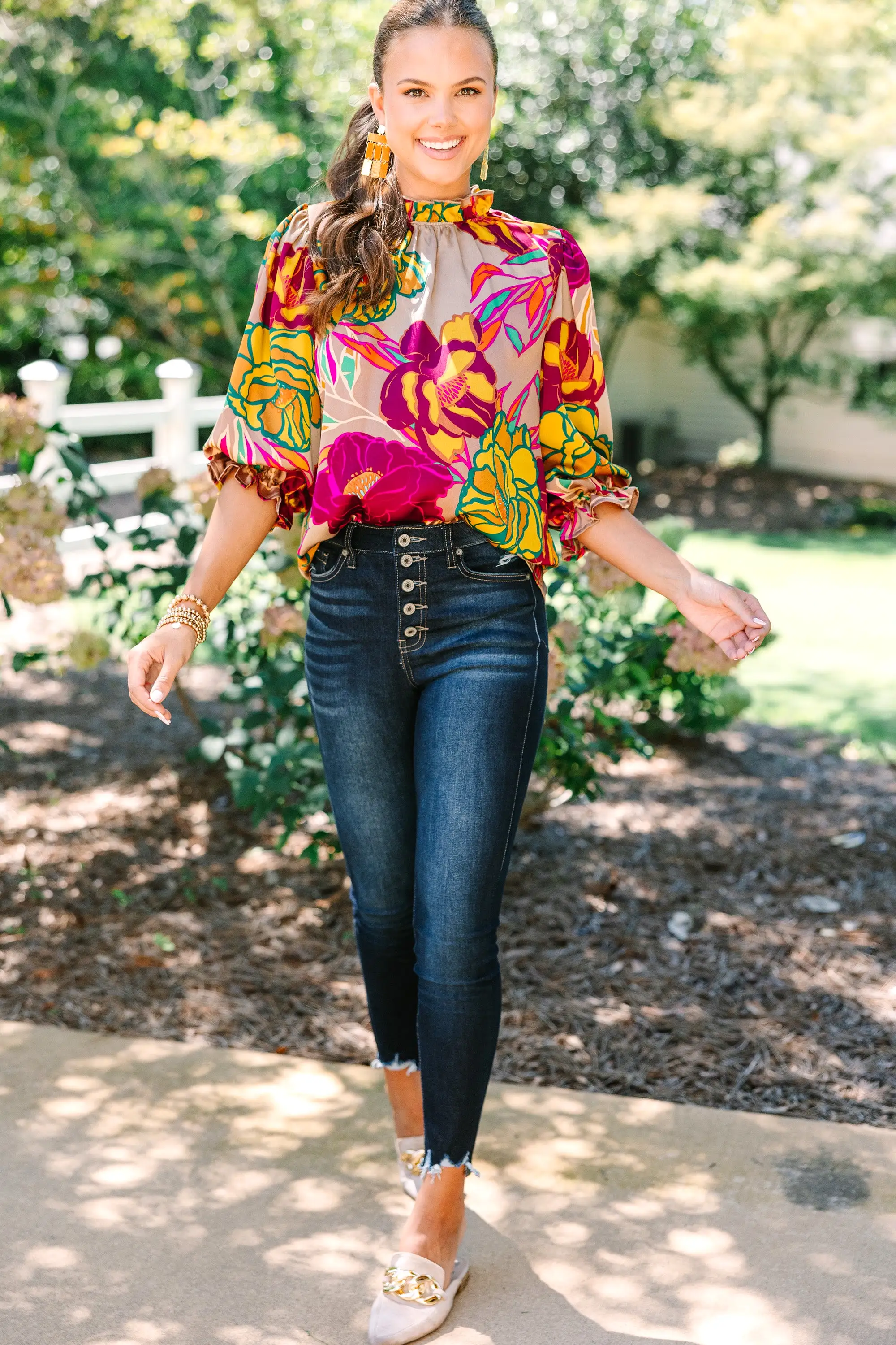 Hope For The Best Mocha Brown Floral Blouse