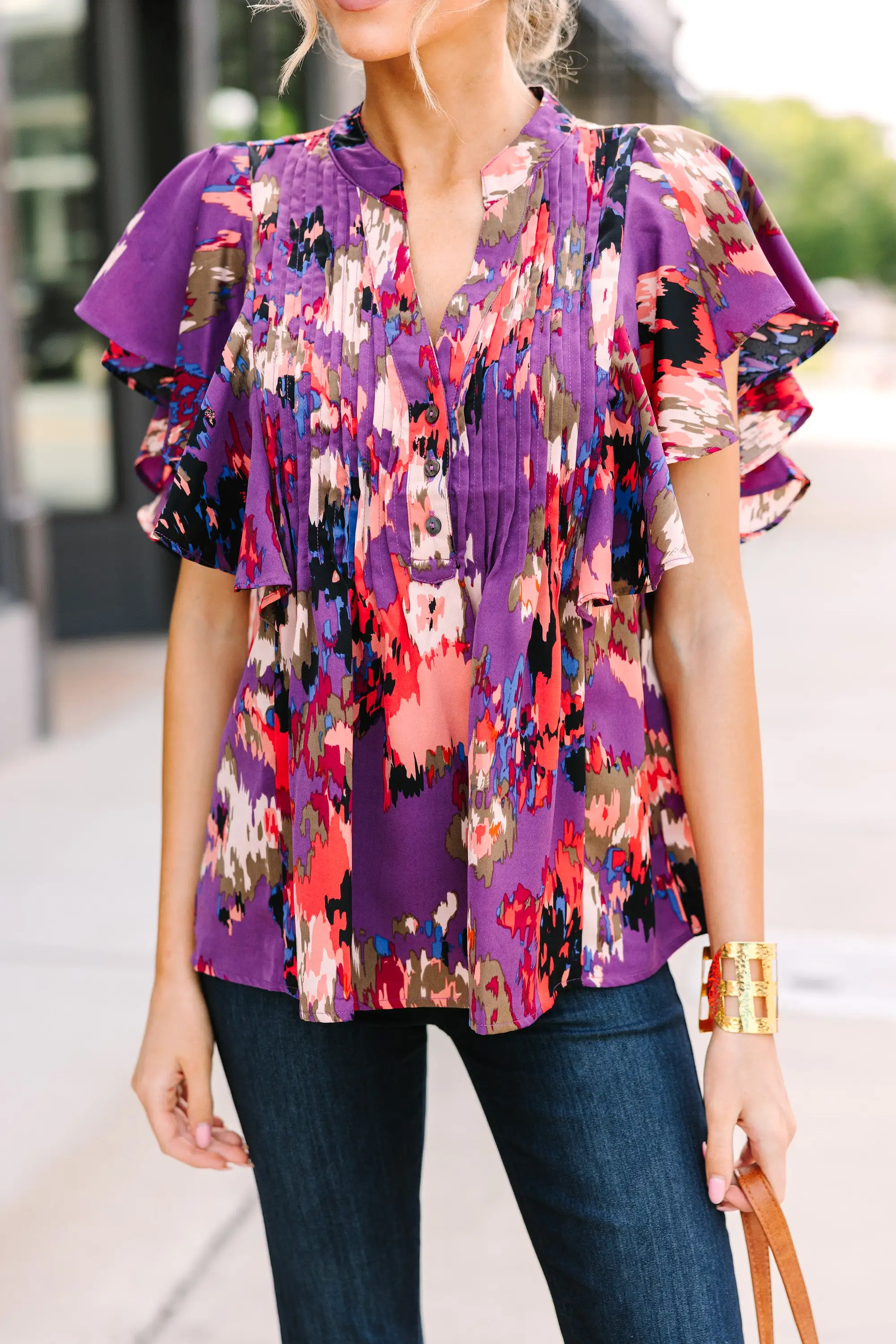 In My Thoughts Plum Purple Abstract Blouse