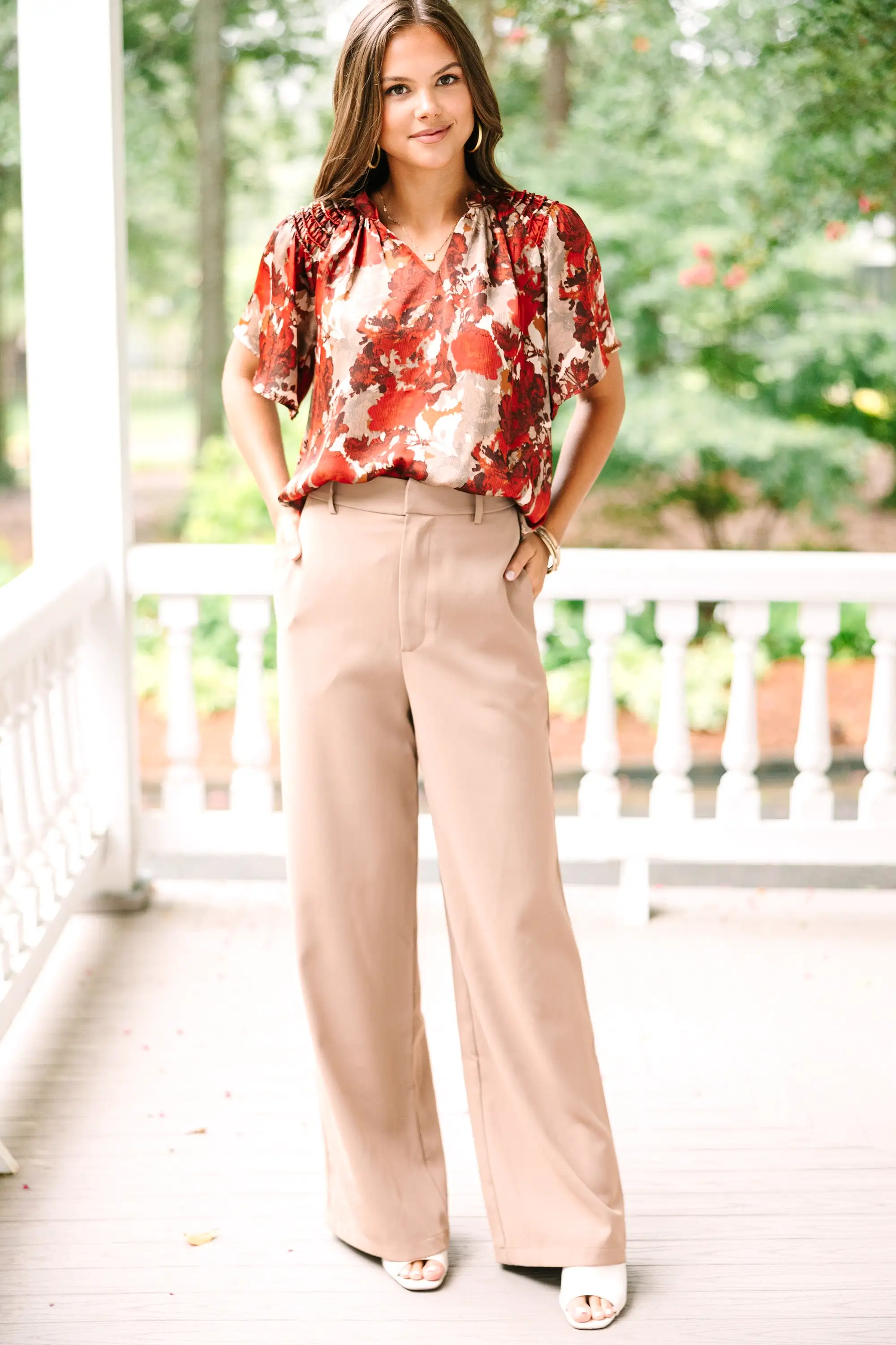 Into Your Heart Rust Brown Floral Blouse