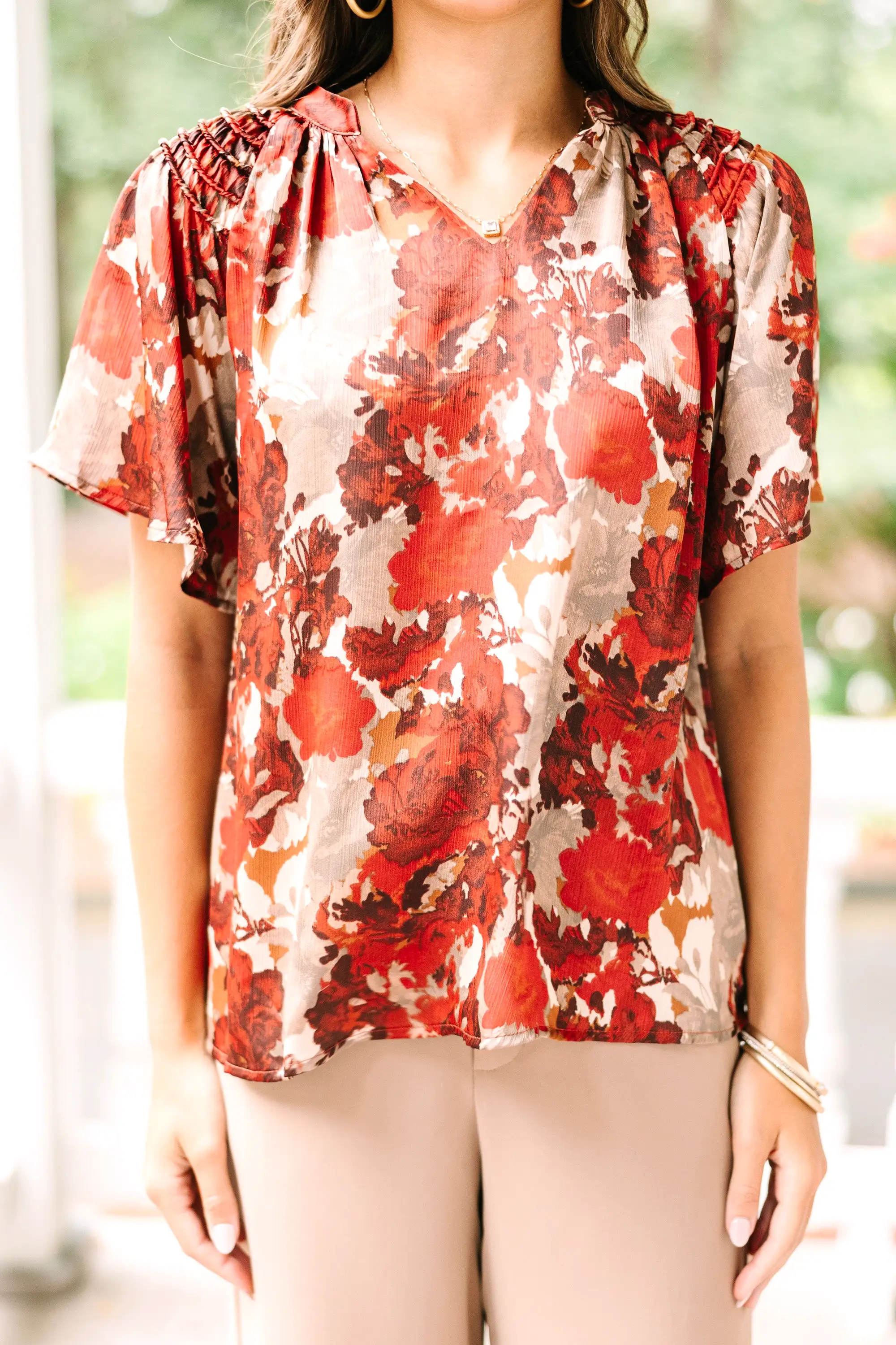 Into Your Heart Rust Brown Floral Blouse