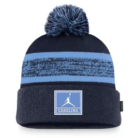 Jordan Brand  North Carolina Tar Heels Navy On-Field Peak Cuffed Knit Hat with Pom