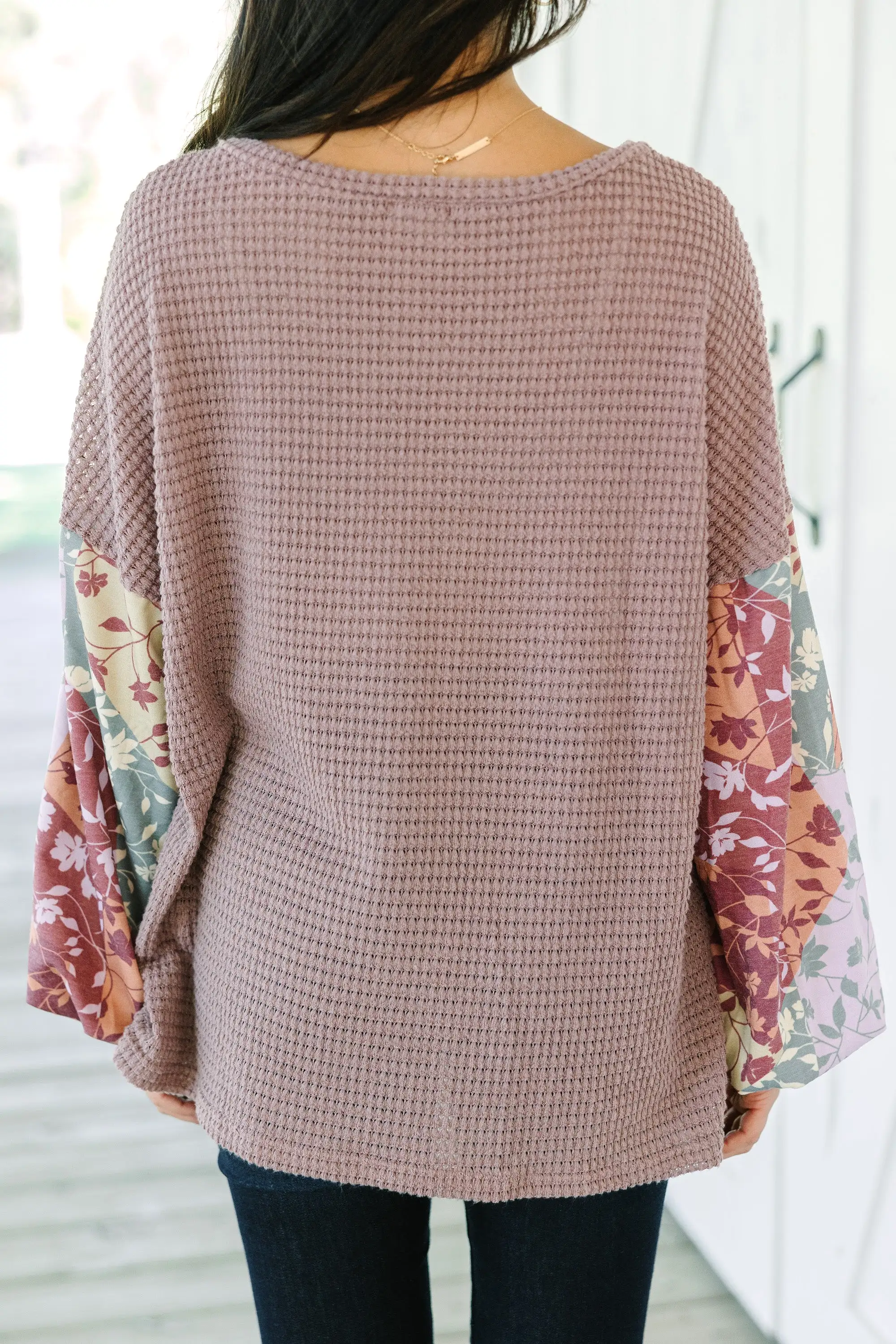 Let's Begin Mauve Pink Floral Sleeve Top