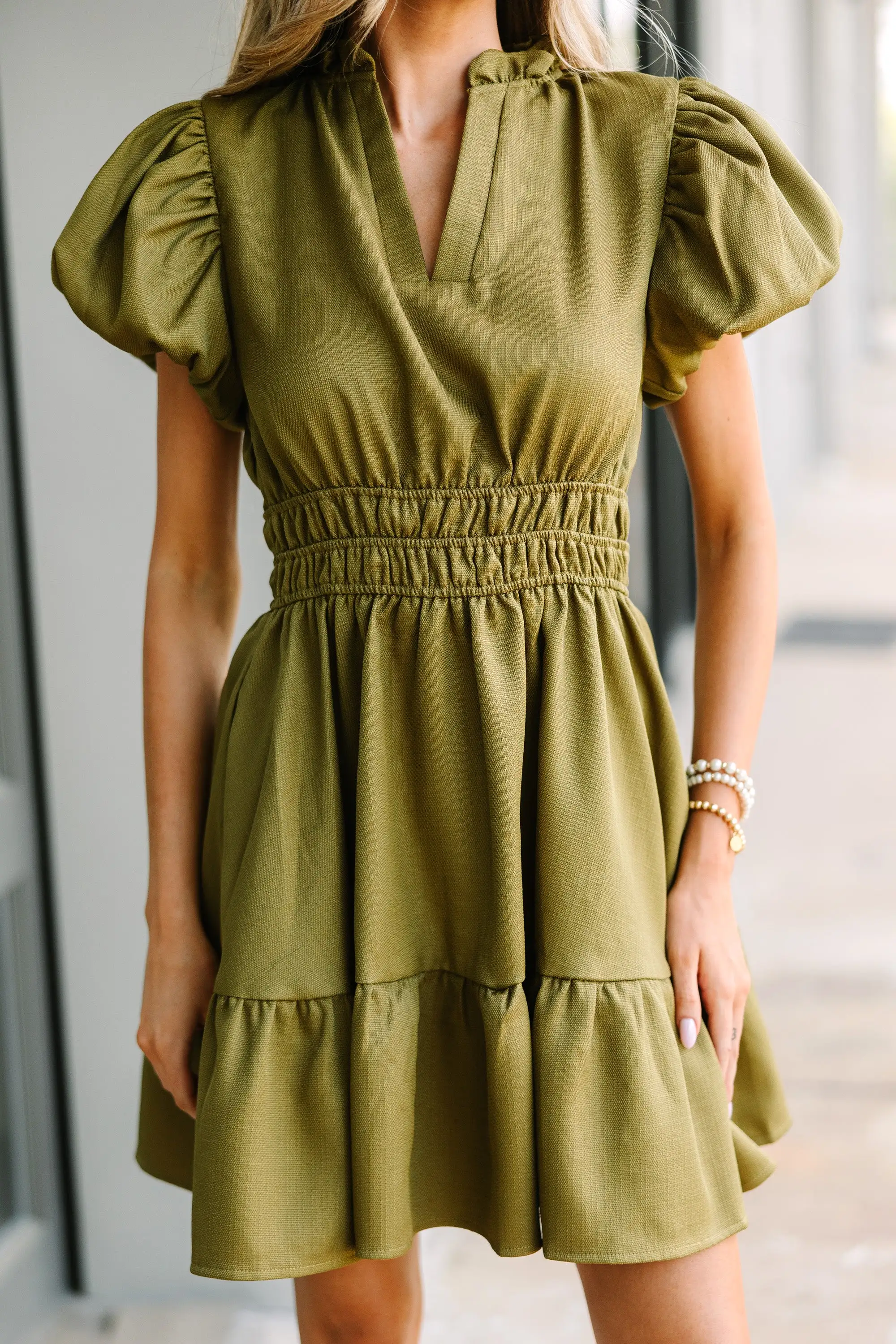 Let's Get Going Olive Green Dress