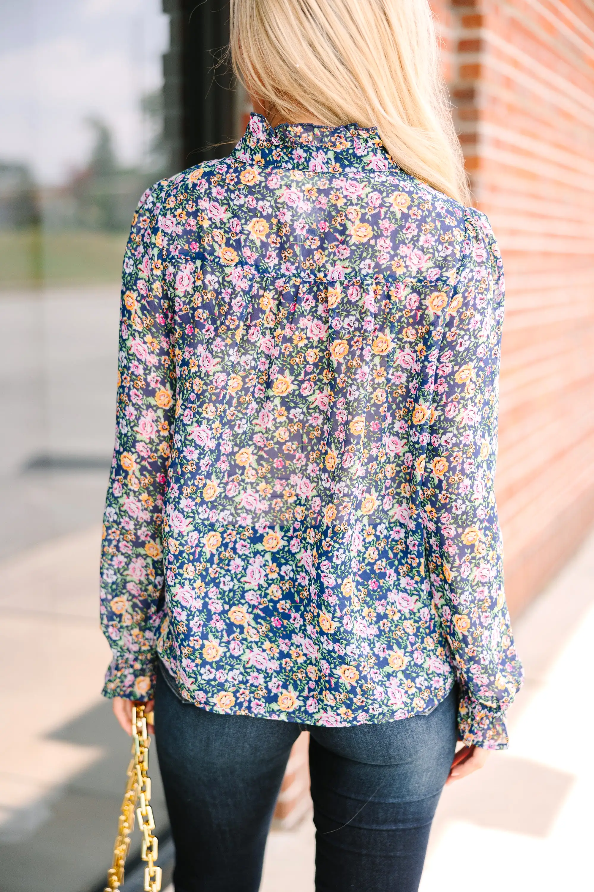 Live Your Life Navy Blue Ditsy Floral Blouse