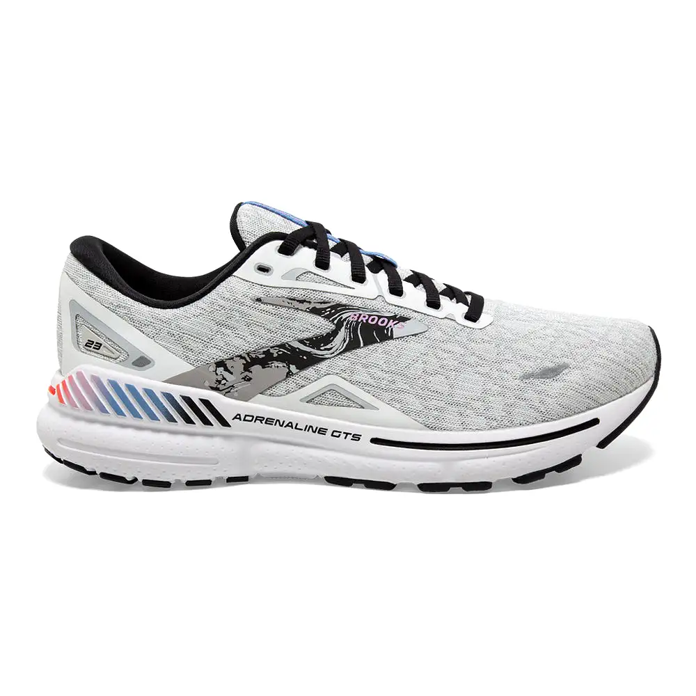 Men's Brooks Adrenaline GTS 23, White/Black/Orchid Bouquet, 7.5 D Medium