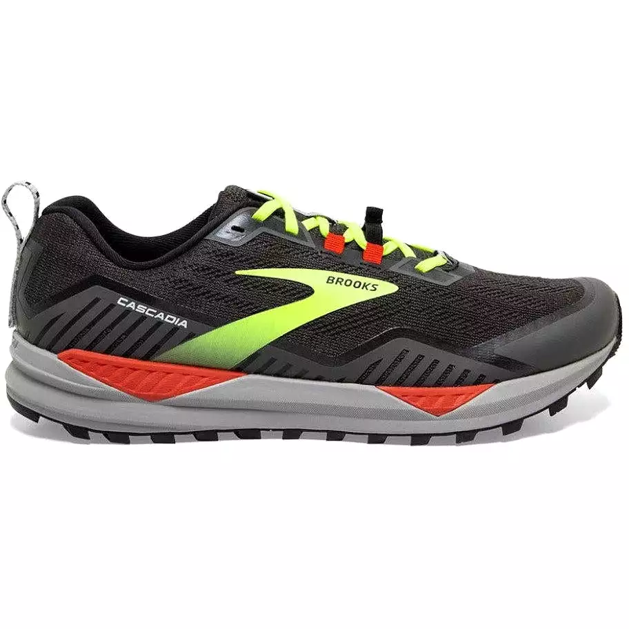 Men's Brooks Cascadia 15, Black/Raven/Cherry Tomato, 10 D Medium