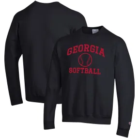 Men's Champion Black Georgia Bulldogs Softball Icon Crewneck Pullover Sweatshirt