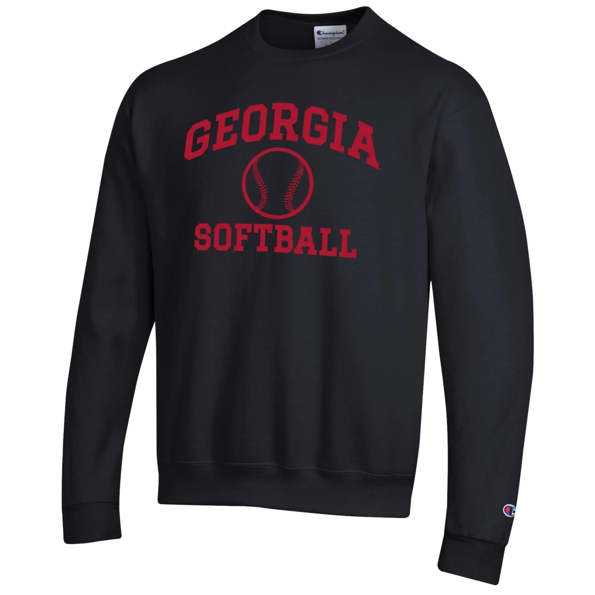 Men's Champion Black Georgia Bulldogs Softball Icon Crewneck Pullover Sweatshirt