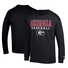 Men's Champion Black Georgia Bulldogs Stack Logo Baseball Long Sleeve T-Shirt