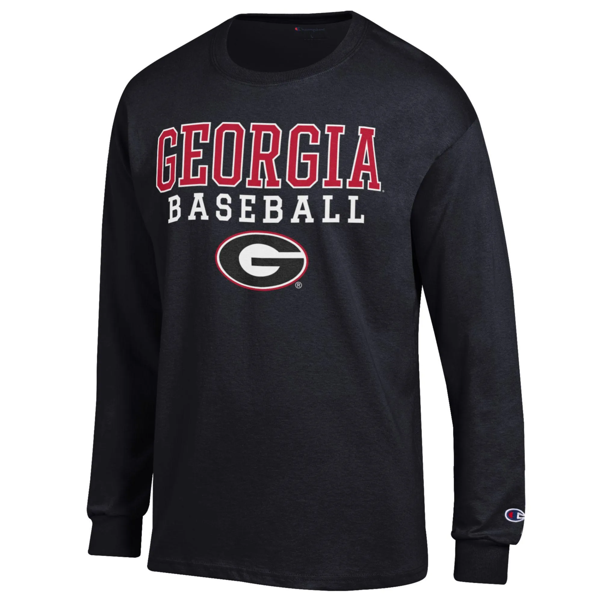 Men's Champion Black Georgia Bulldogs Stack Logo Baseball Long Sleeve T-Shirt