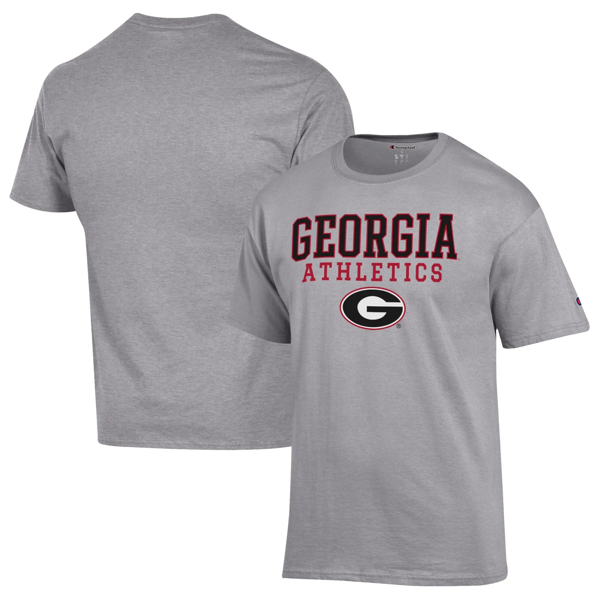 Men's Champion  Gray Georgia Bulldogs Athletics Logo Stack T-Shirt