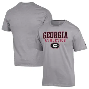 Men's Champion  Gray Georgia Bulldogs Athletics Logo Stack T-Shirt