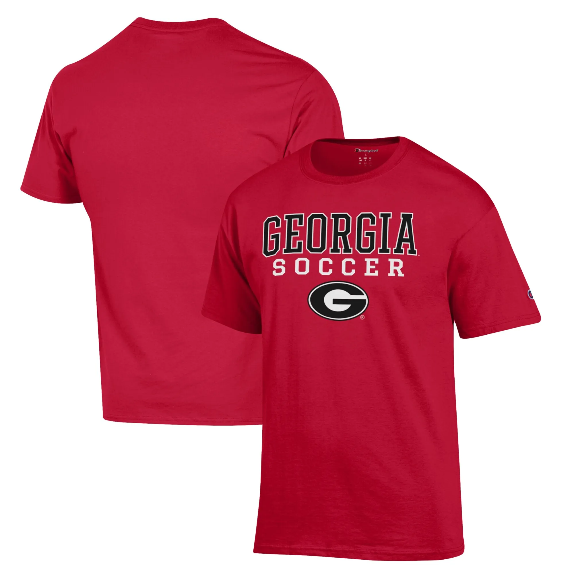 Men's Champion Red Georgia Bulldogs Soccer Stack Logo T-Shirt