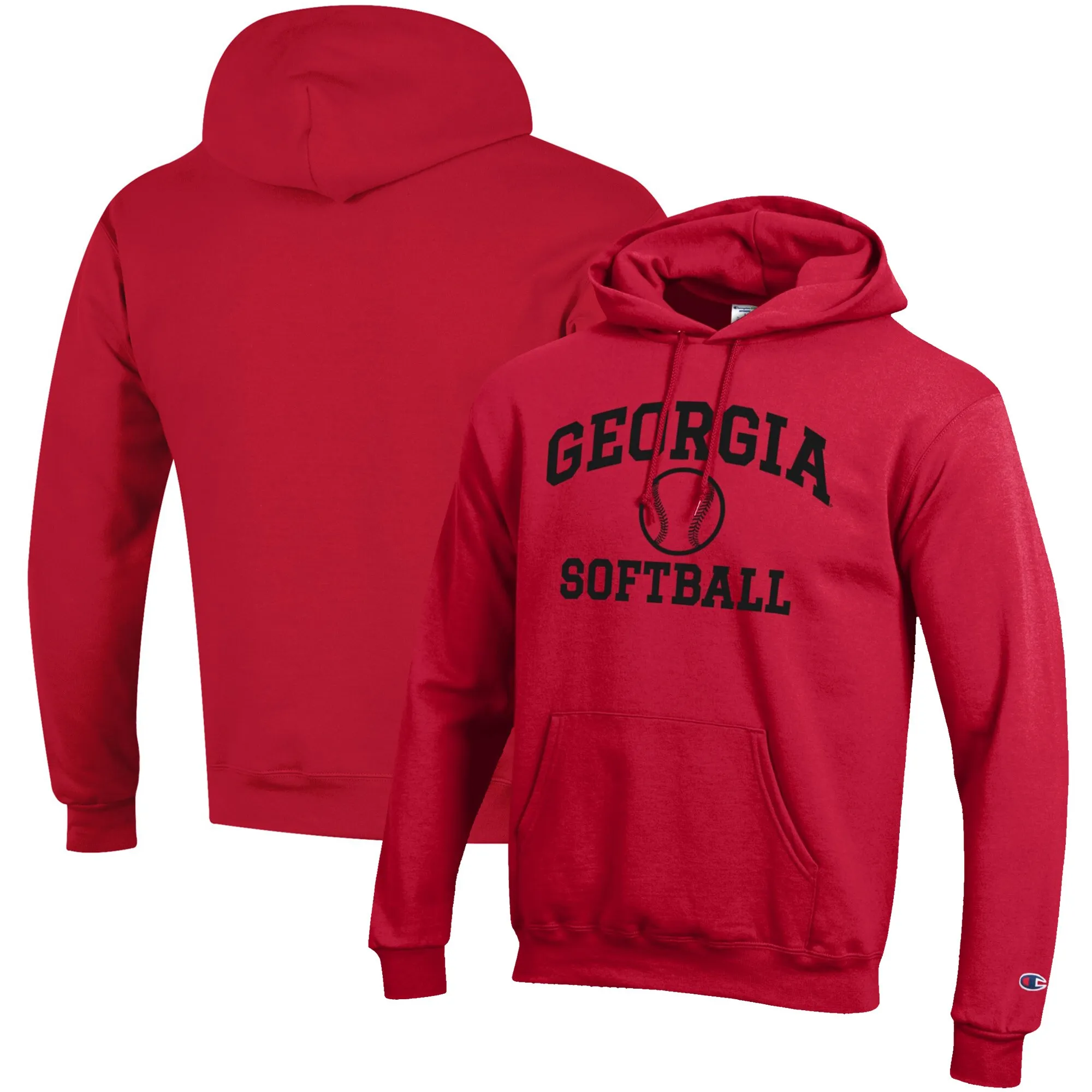 Men's Champion Red Georgia Bulldogs Softball Icon Pullover Hoodie