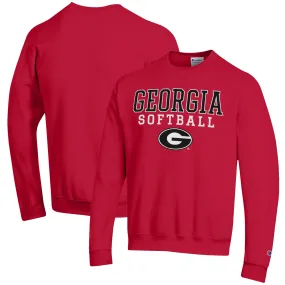 Men's Champion Red Georgia Bulldogs Softball Stack Pullover Crewneck Sweatshirt