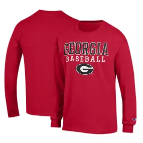 Men's Champion Red Georgia Bulldogs Stack Logo Baseball Long Sleeve T-Shirt