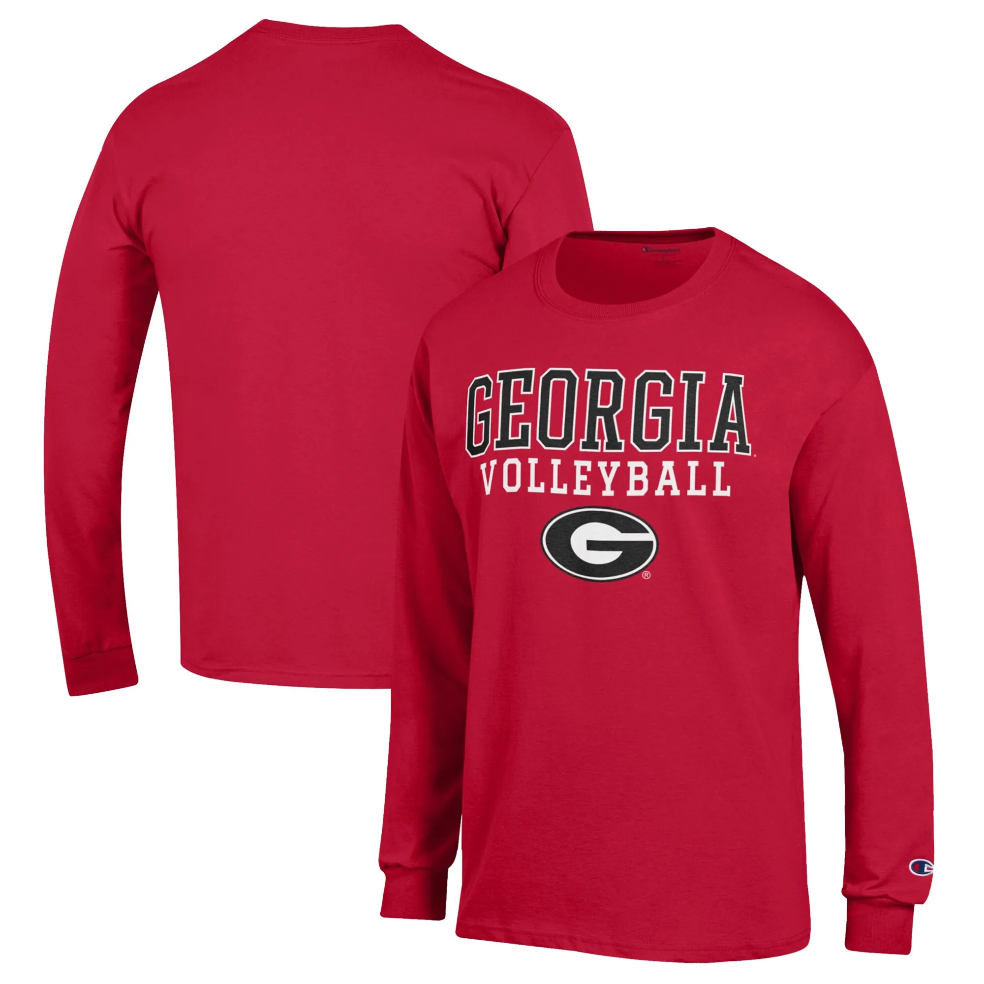 Men's Champion Red Georgia Bulldogs Stack Logo Volleyball Powerblend Long Sleeve T-Shirt