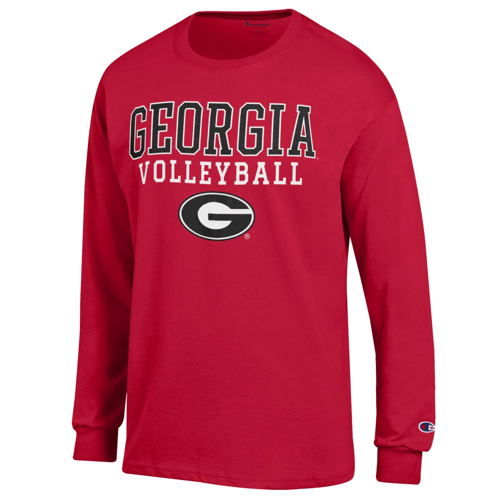 Men's Champion Red Georgia Bulldogs Stack Logo Volleyball Powerblend Long Sleeve T-Shirt