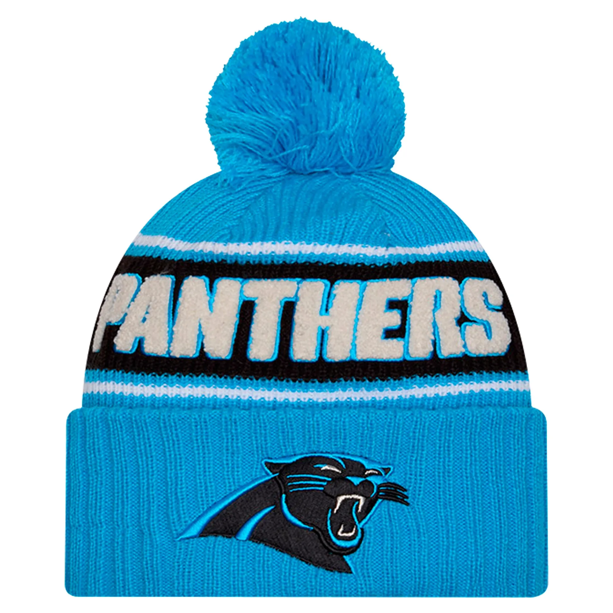 New Era Carolina Panthers Blue 2024 Sideline Cuffed Knit Hat with Pom