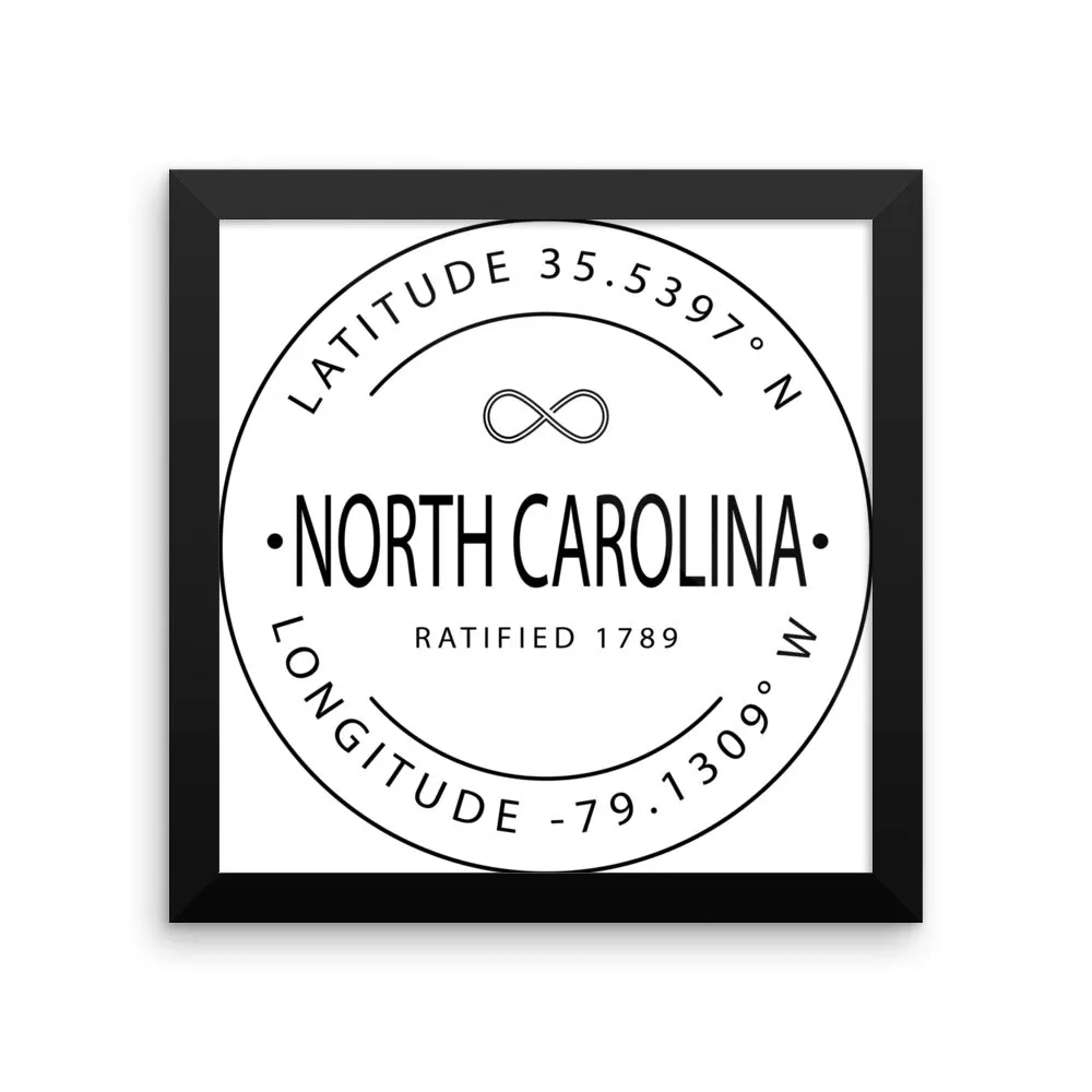 North Carolina - Framed Print - Latitude & Longitude