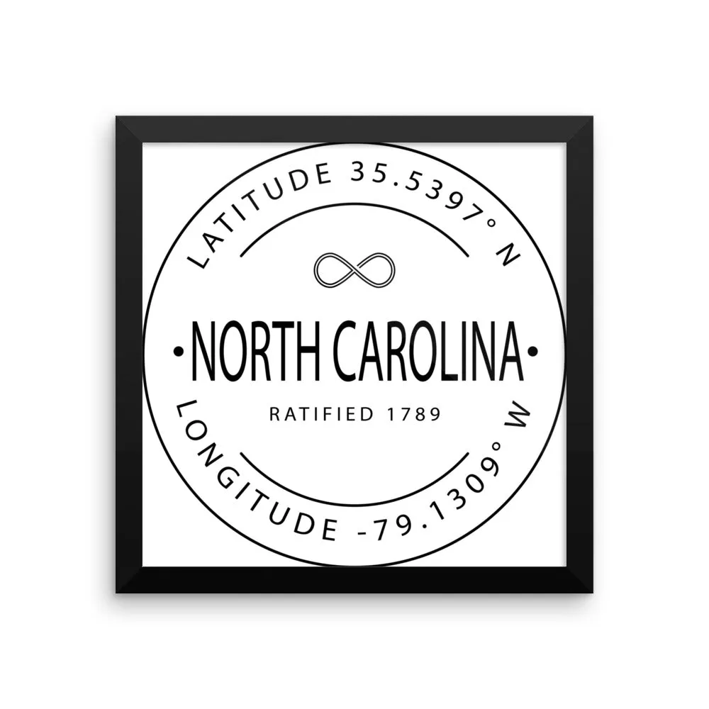 North Carolina - Framed Print - Latitude & Longitude