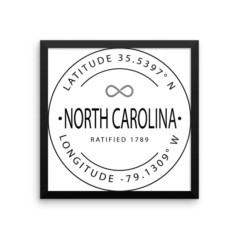 North Carolina - Framed Print - Latitude & Longitude