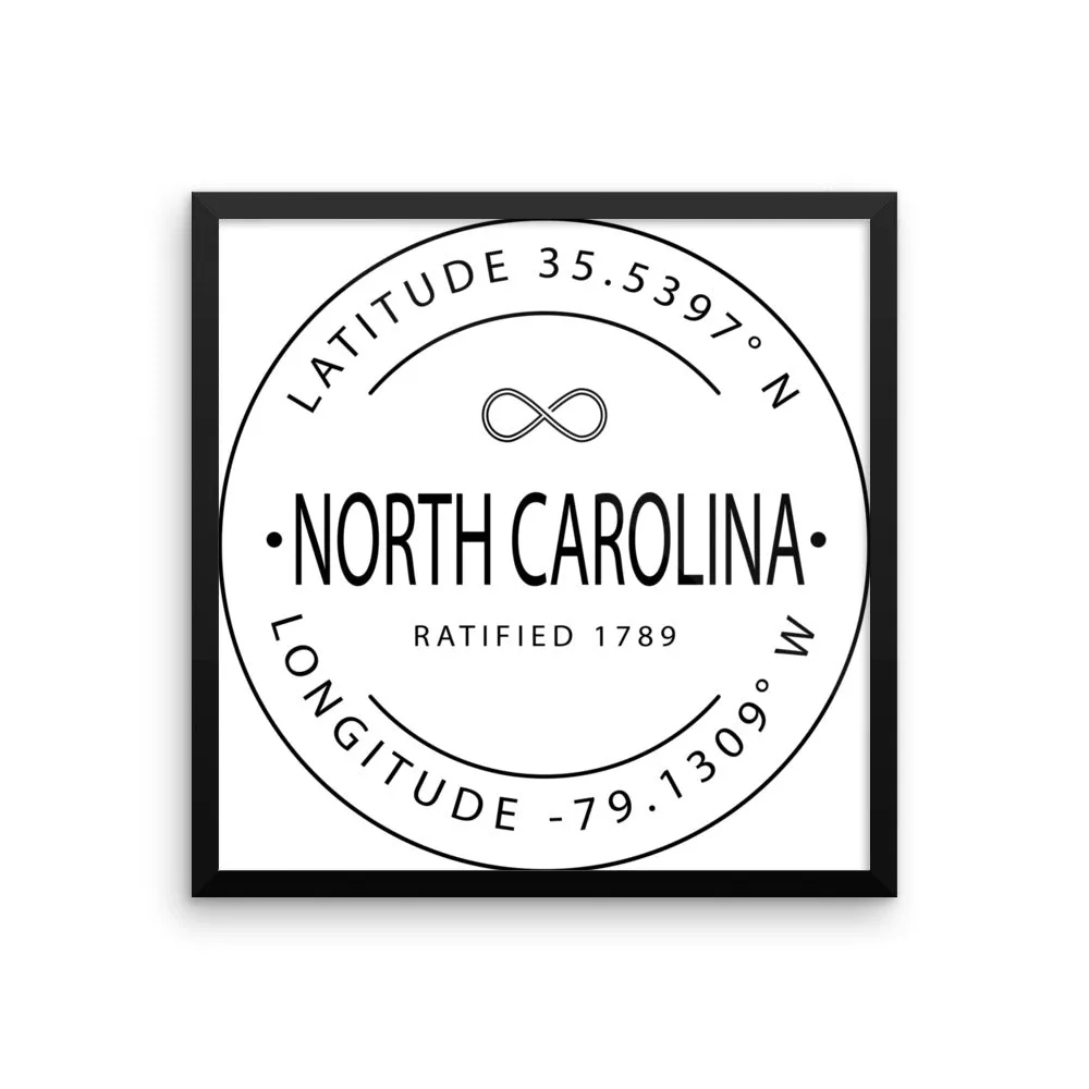 North Carolina - Framed Print - Latitude & Longitude