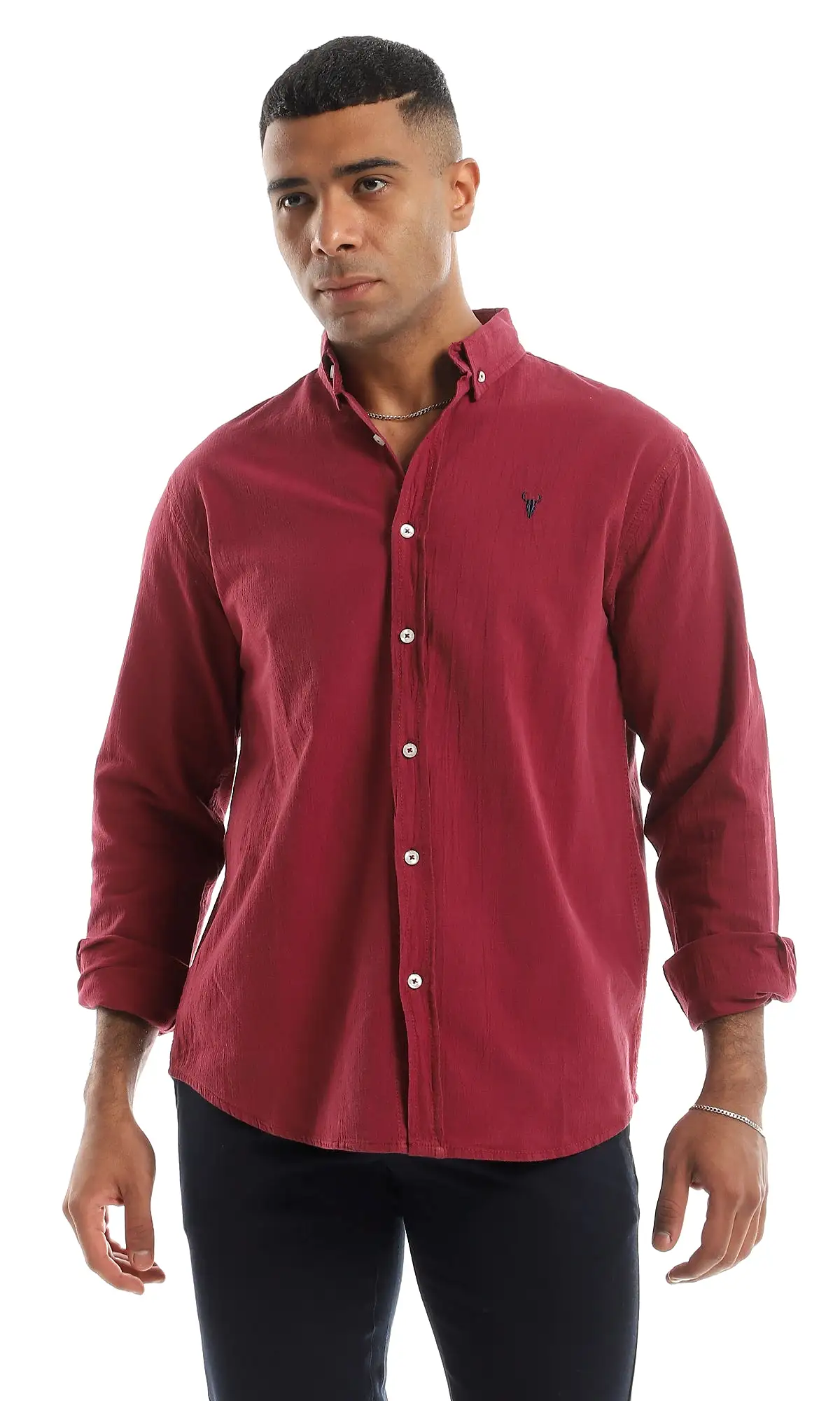 O151296 Burgundy Classic Collar Shirt With Long Sleeves