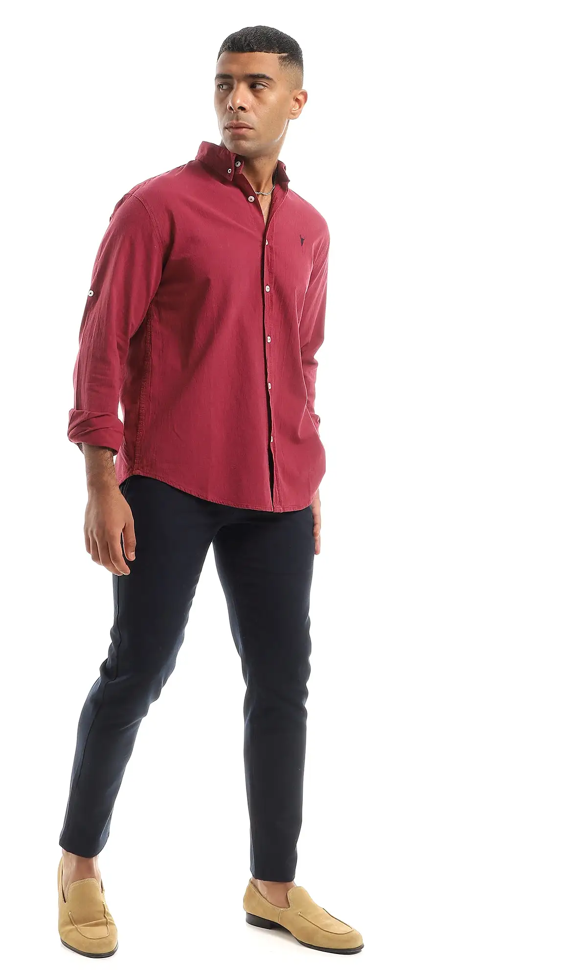 O151296 Burgundy Classic Collar Shirt With Long Sleeves