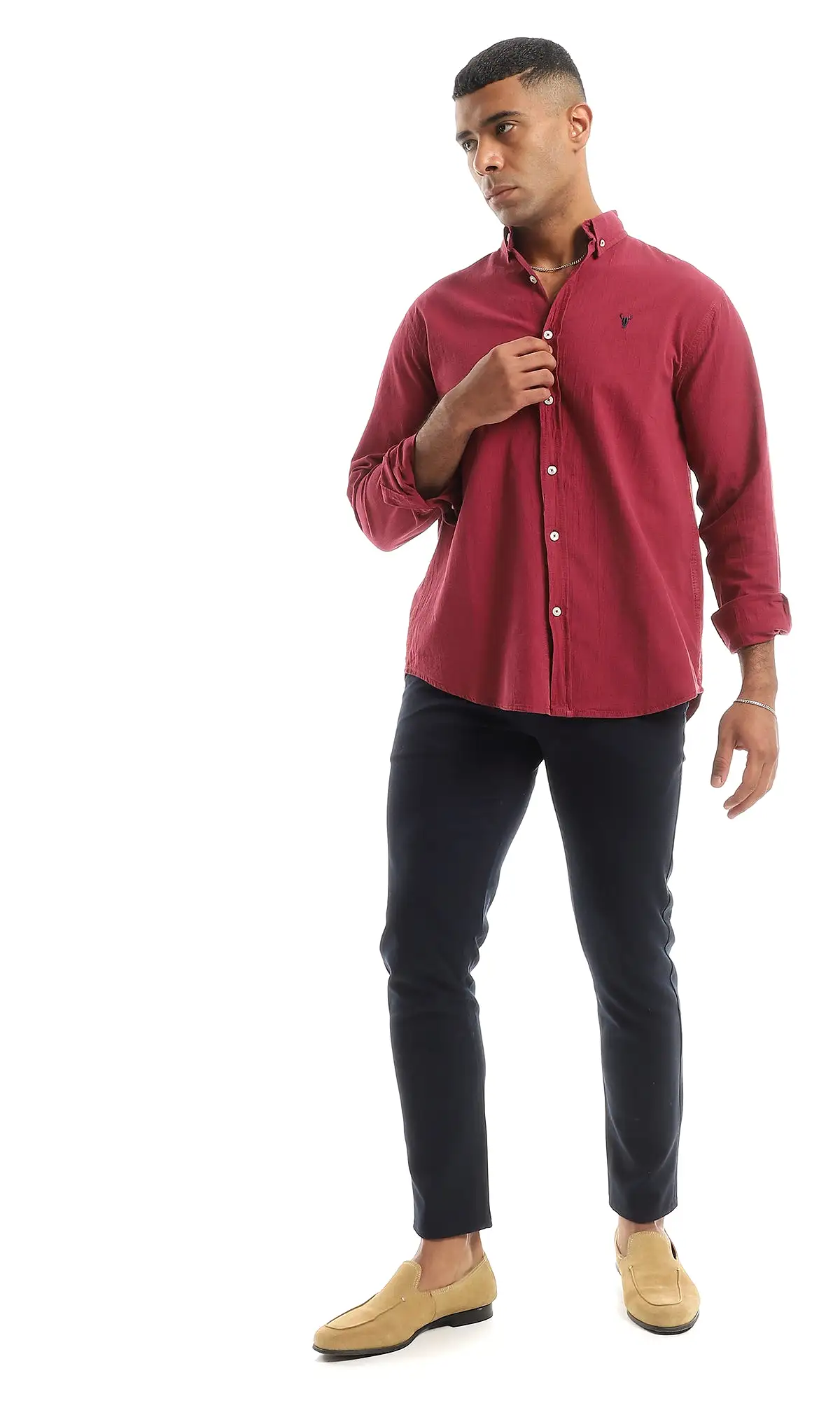 O151296 Burgundy Classic Collar Shirt With Long Sleeves