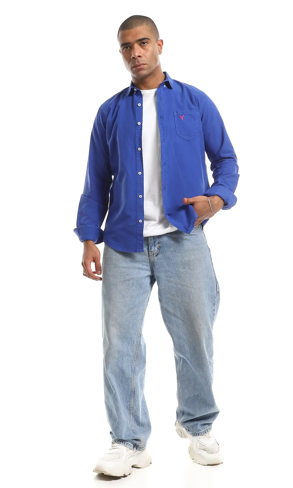 O157096 Classic Collar Full Buttoned Plain Shirt - Royal Blue