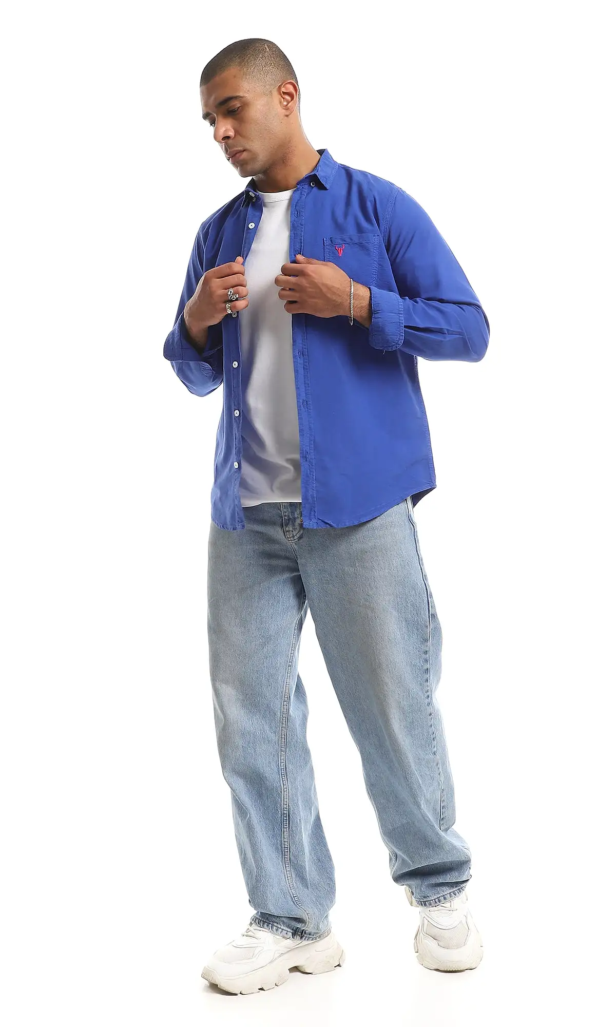 O157096 Classic Collar Full Buttoned Plain Shirt - Royal Blue