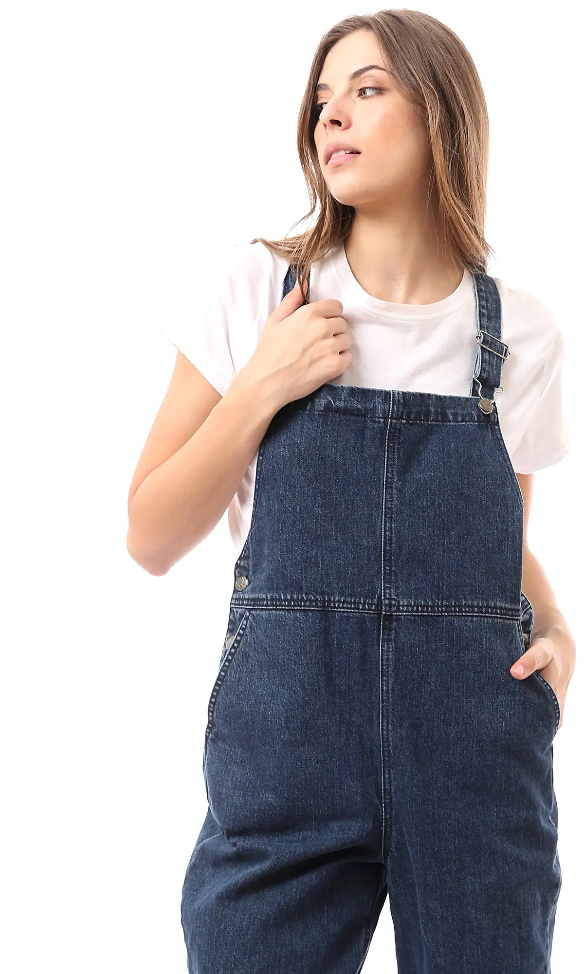 O168670 Sleeveless Vintage Regular Fit Navy Blue Denim Jumpsuit