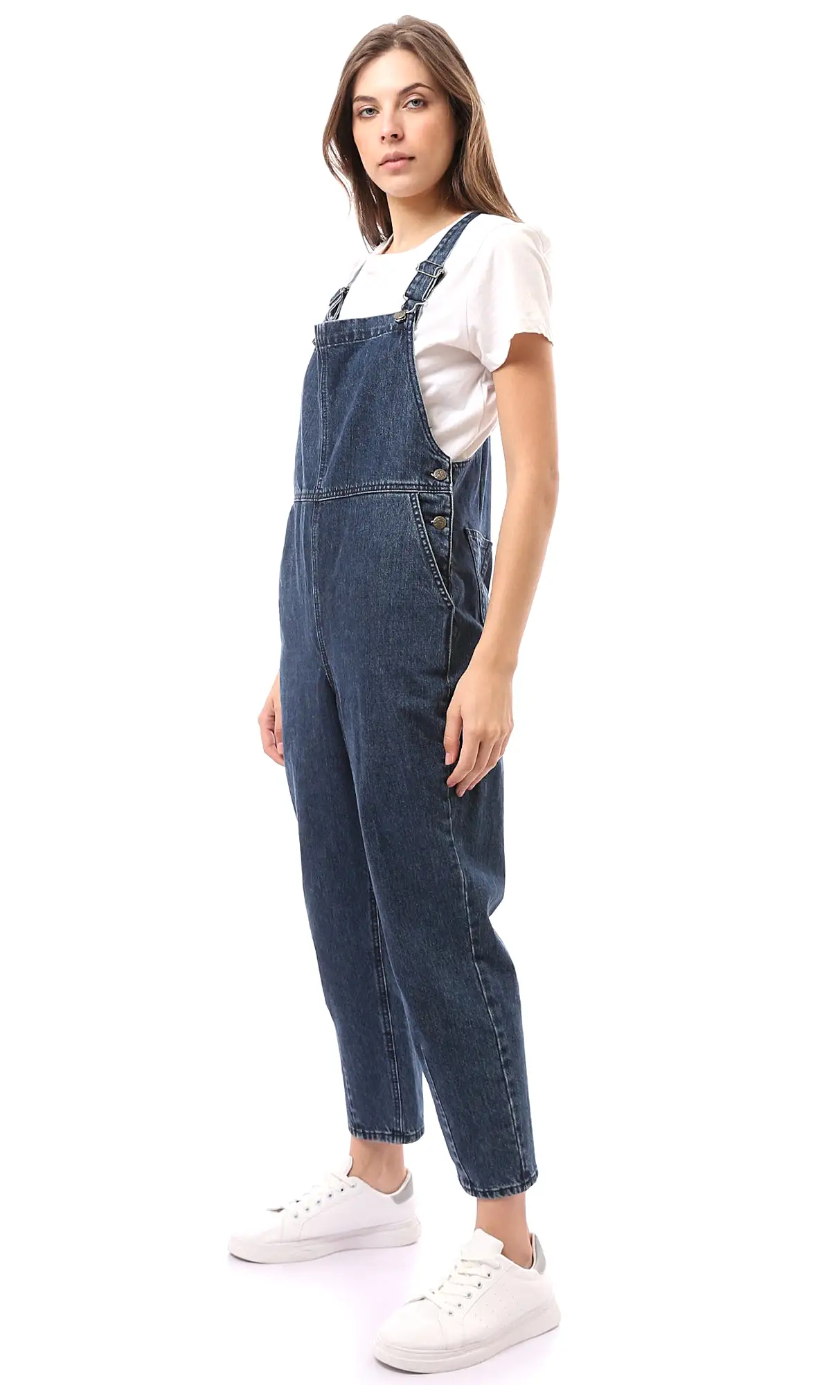 O168670 Sleeveless Vintage Regular Fit Navy Blue Denim Jumpsuit