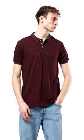 O178886 Heather Burgundy Short Sleeves Casual Polo Shirt