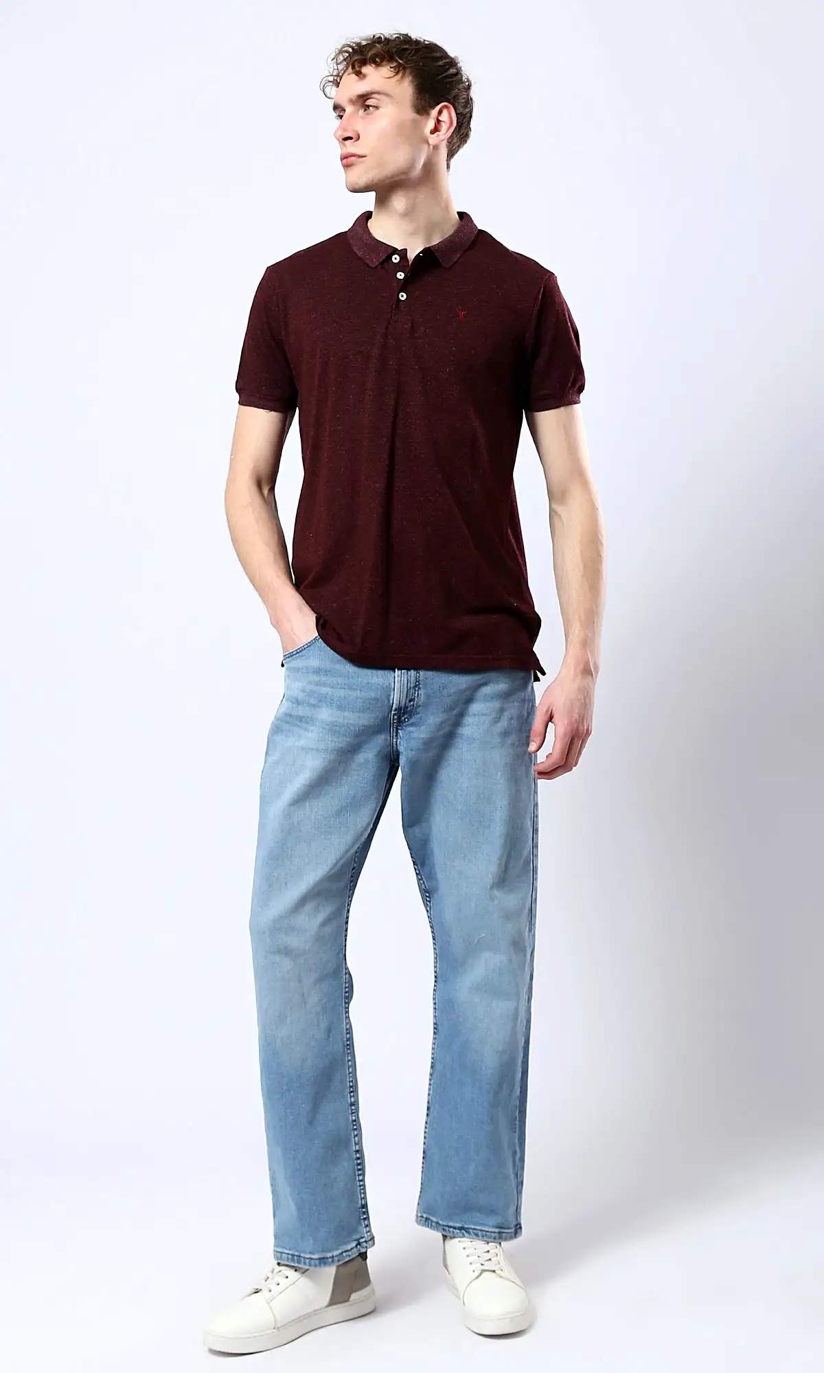 O178886 Heather Burgundy Short Sleeves Casual Polo Shirt