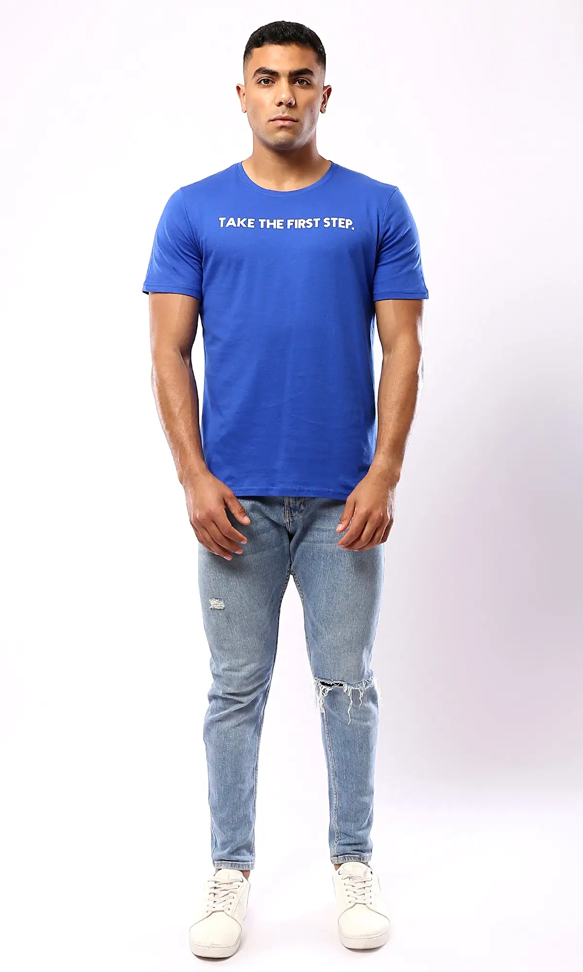 O179020 Take The First Step Blue Cotton Summer Tee