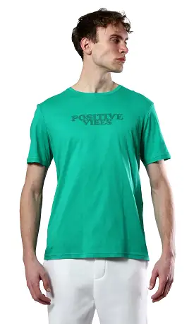 O179022 Positive Vibes Light Green Cotton Summer Tee