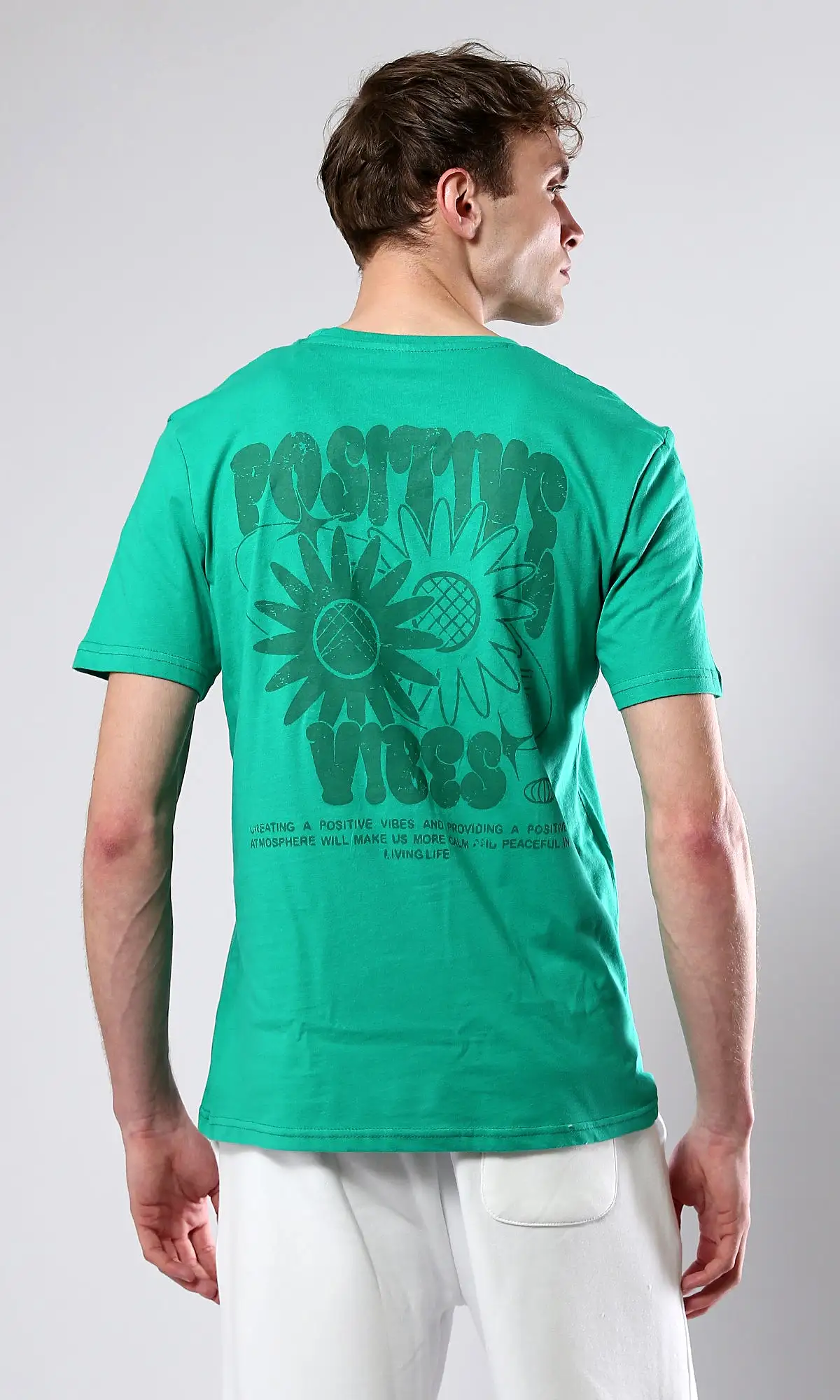 O179022 Positive Vibes Light Green Cotton Summer Tee