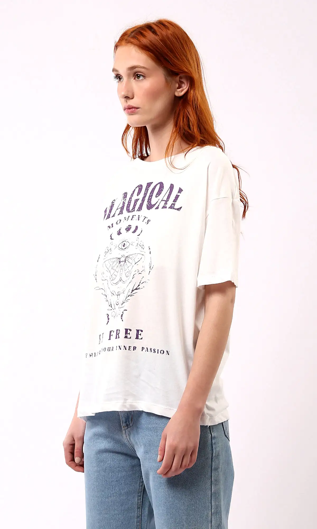 O179110 Off-White Printed Be Free Tee With Elbow Sleeves