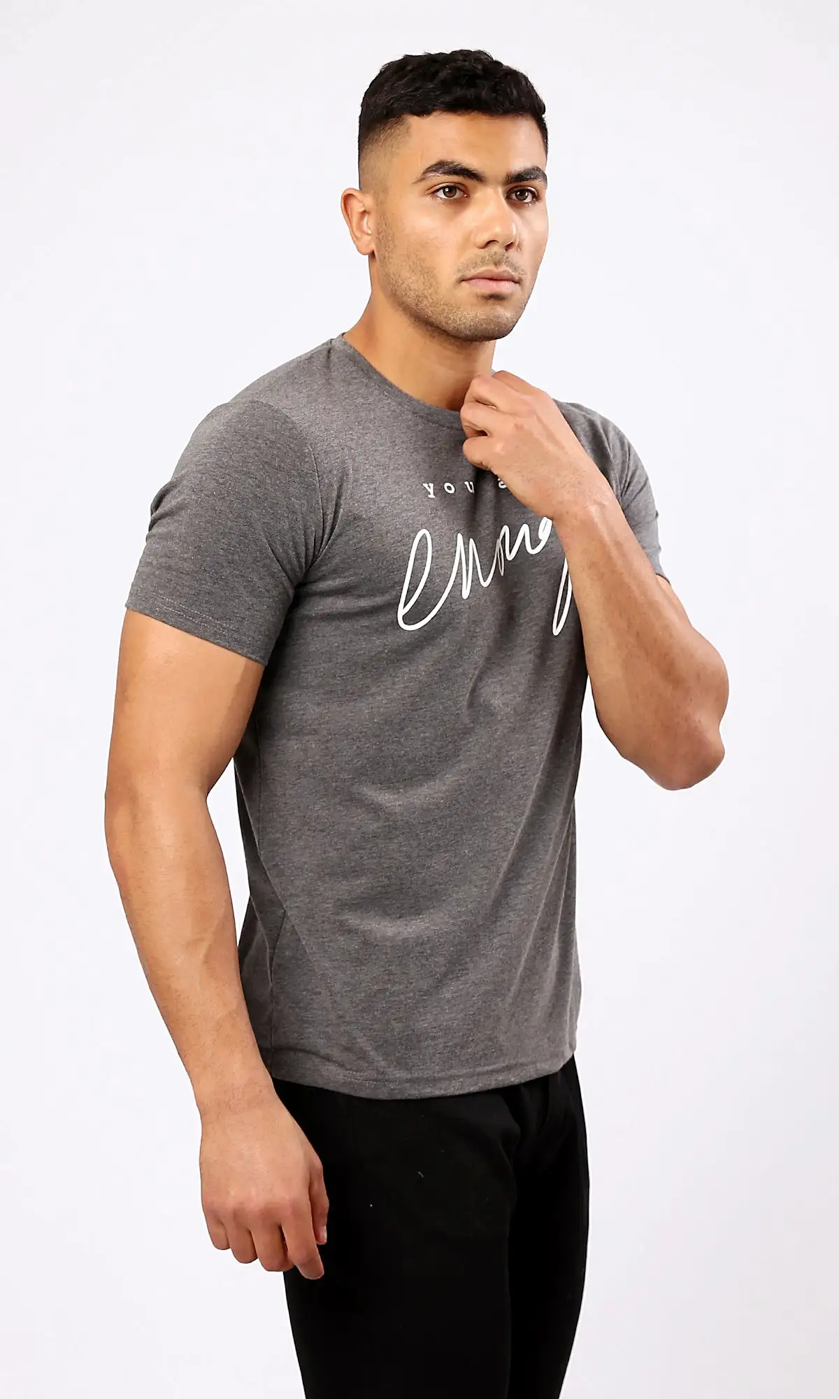 O182208 Printed You Are Enough Heather Dark Grey Tee