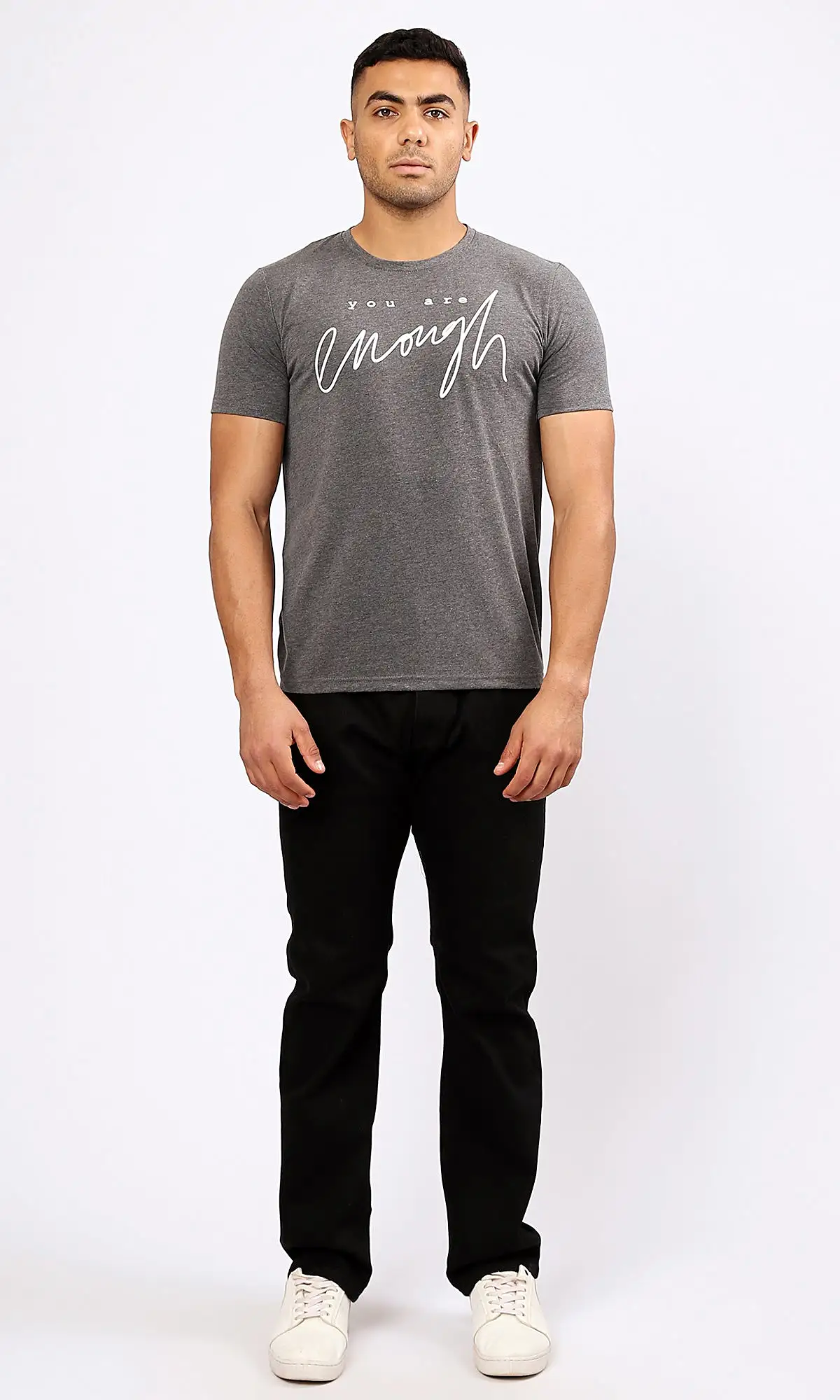 O182208 Printed You Are Enough Heather Dark Grey Tee