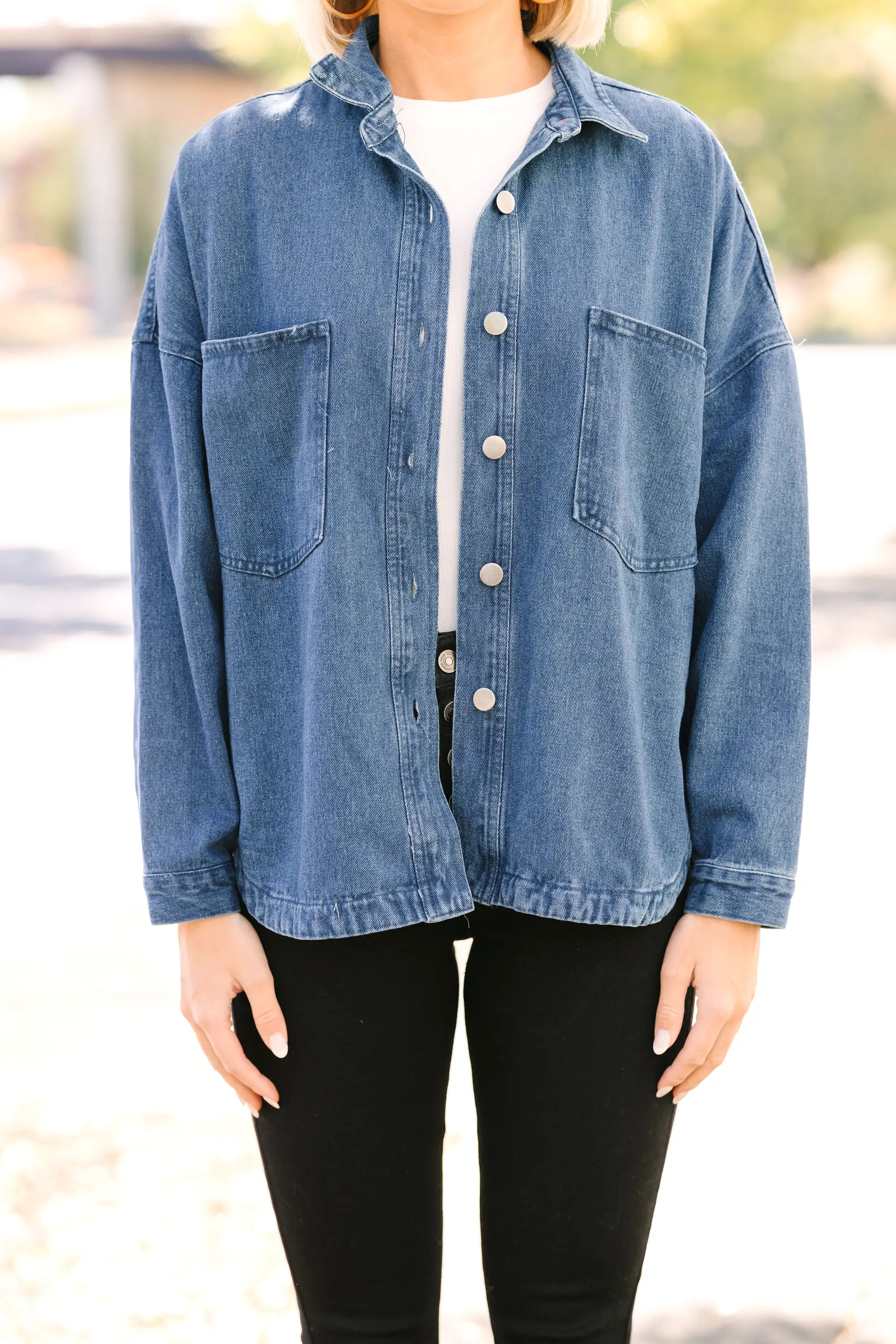 On The Way Denim Blue Oversized Shacket